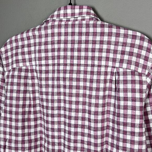 David Donahue shirt mens medium NEW button down check red linen cotton chore - Picture 7 of 11